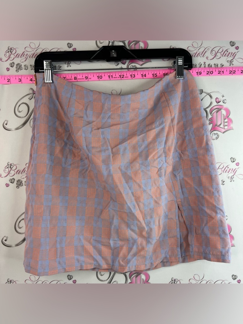 SHEIN skirt checkered orange Pastel Peach & Light Blue lilac Plaid Mini Skirt
